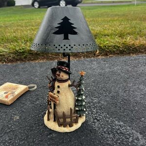 Charming Snowman Holiday Lamp with Black Shade